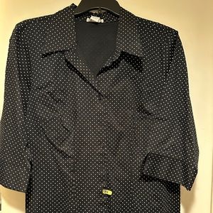 Dress barn, 3/4” sleeve, black with white polka dot blouse